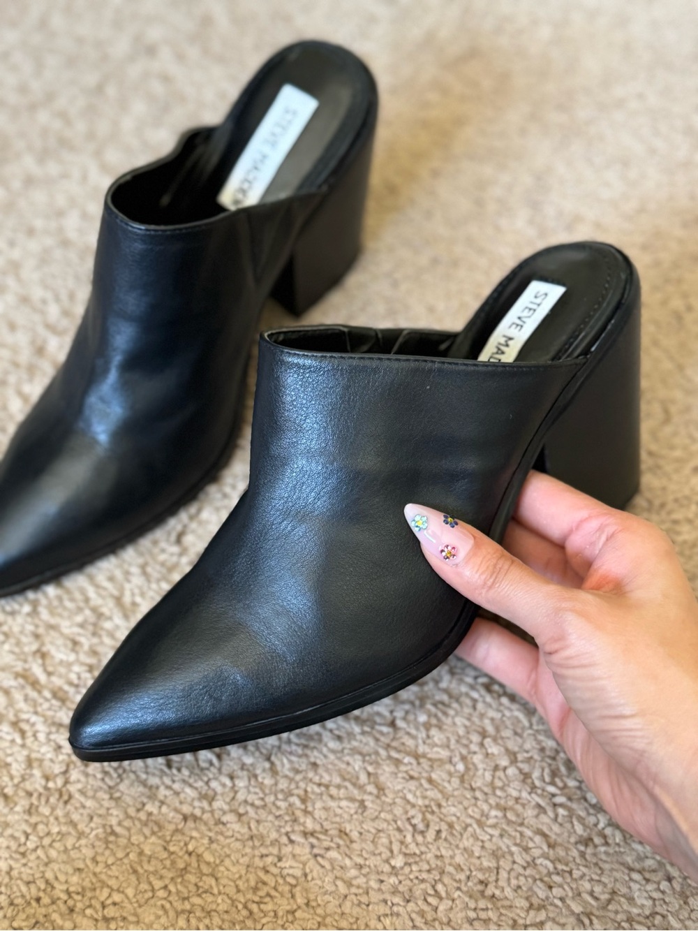 Steve Madden Madison Black Leather Slip-On Mules